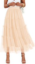 ZESICA Tulle Maxi Skirt A-Line Flowy Ruffle Tiered High Waist Women's
