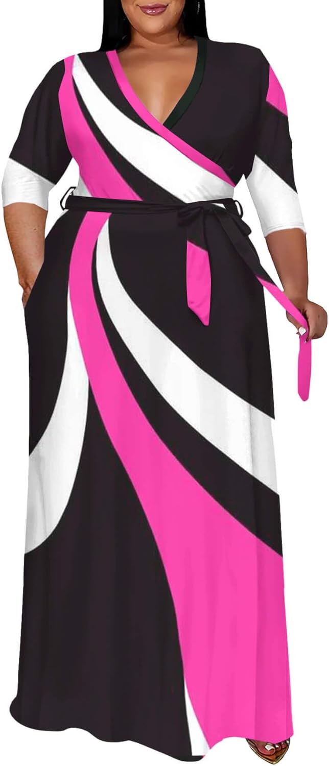 Runwind Plus Size Maxi Dress for Women - Elegant 3/4 Sleeve Style