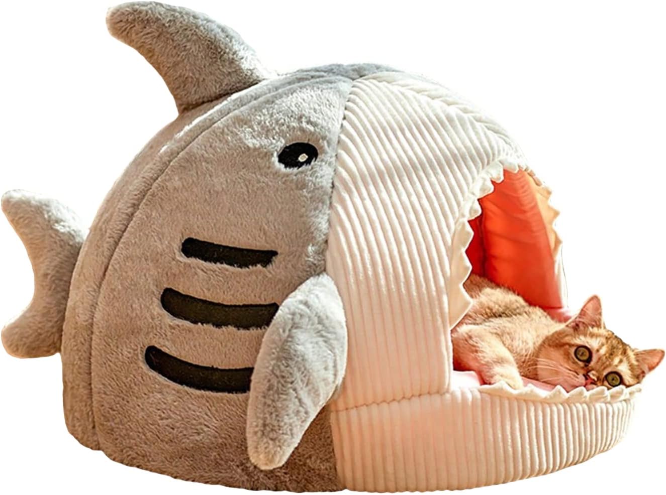 QWINEE Cat Mat Shark-Shaped Kennel Bed for Small Pets