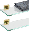 Bathroom Glass Shelf 12 x 5 in Brushed Gold - Floating Tempered Glass