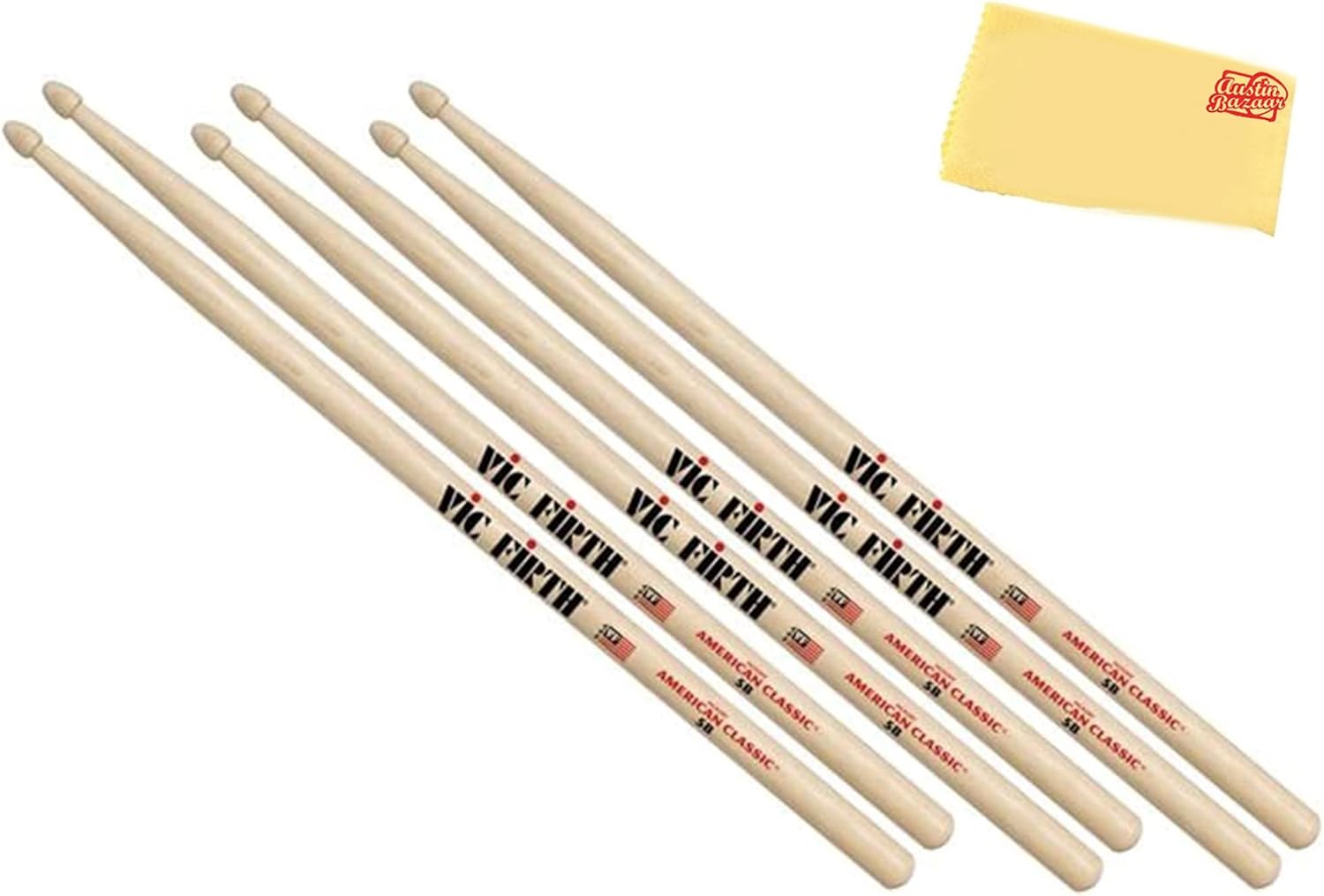 Vic Firth American Classic 5B Drumsticks Bundle with Cloth