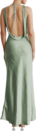 Women's Satin Backless Cowl Neck Maxi Dress - Elegant Summer Formal v