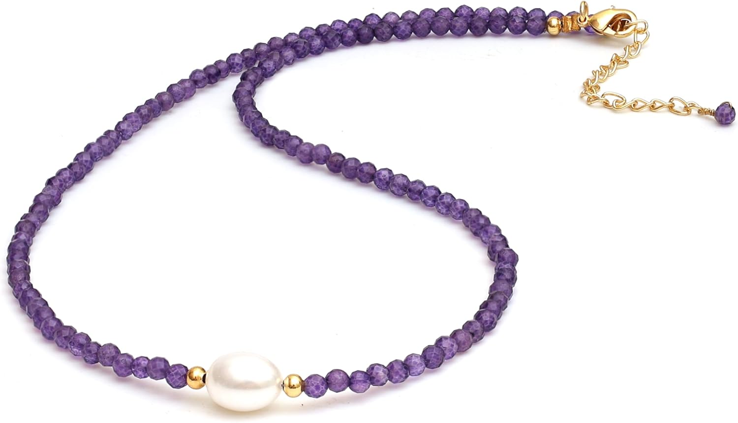 Gempires Amethyst Beaded Necklace with Freshwater Pearls
