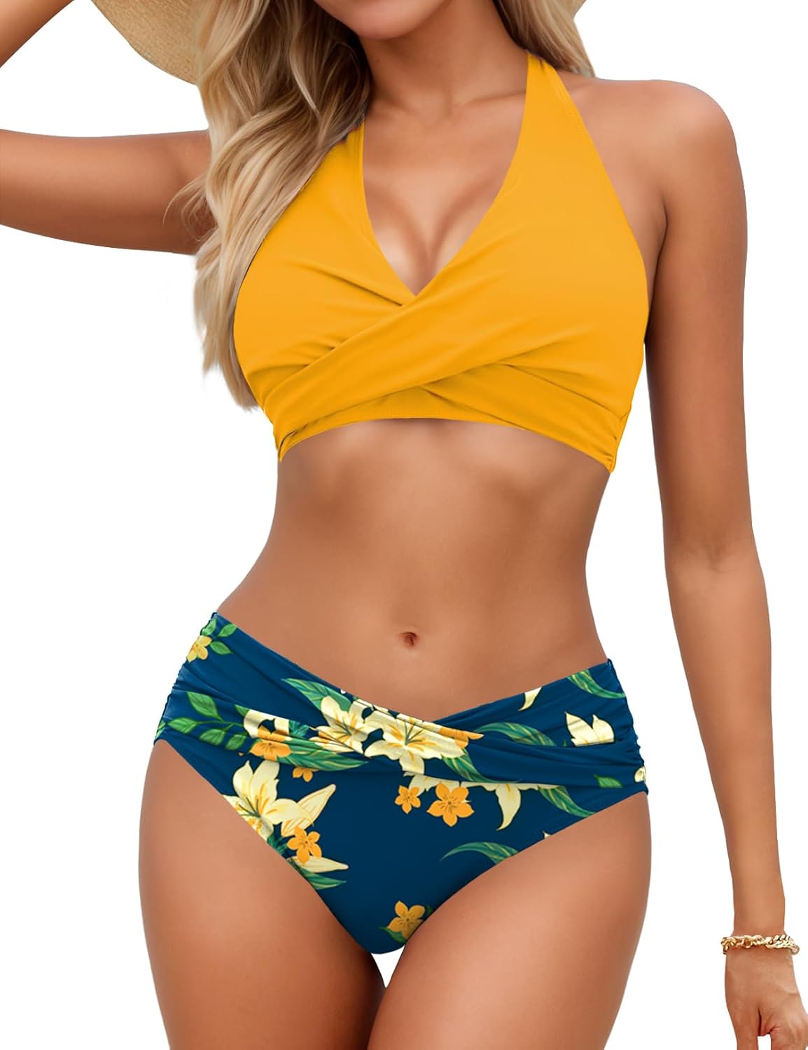 Sopliagon Women's Twist Front Two Piece Swimsuit for Summer