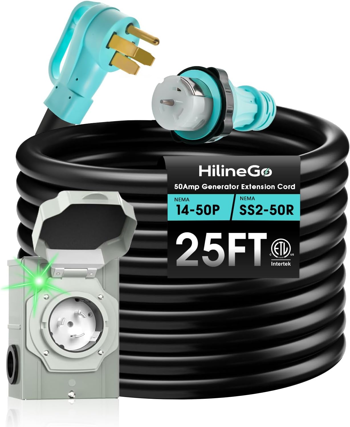 50 Amp Generator Cord 25FT with Power Inlet Box for Home Use