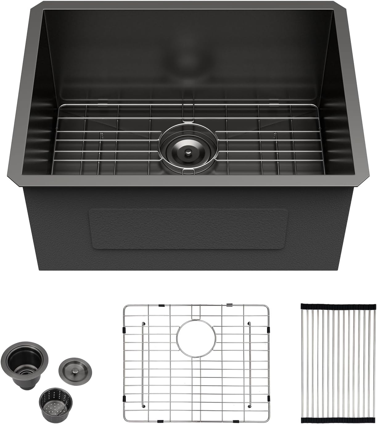 Kichae 24 Inch Black Undermount Laundry Sink - Durable Design