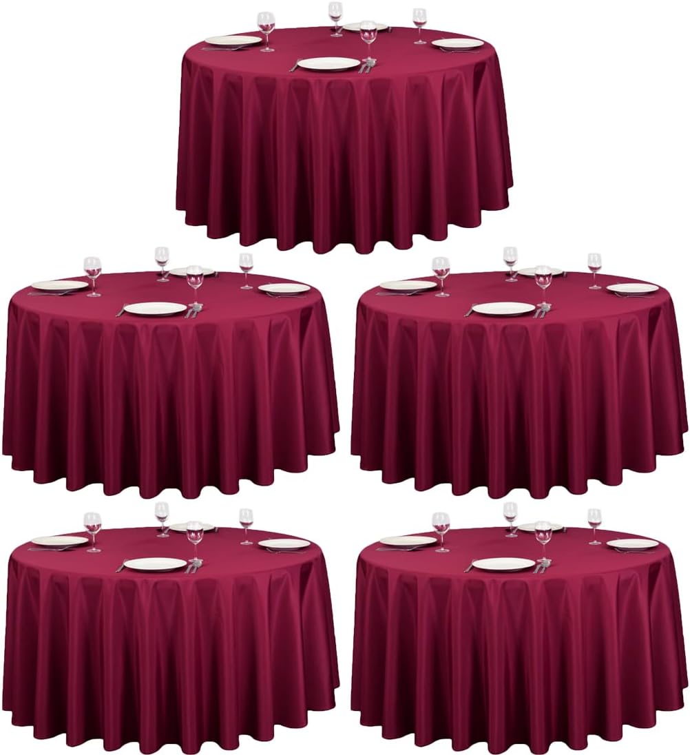120 Inch Round Tablecloths for 60 Inch Tables - Burgundy 5 Pack