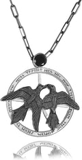 925 Sterling Silver Raven Necklace Huginn & Muninn - Norse Onyx
