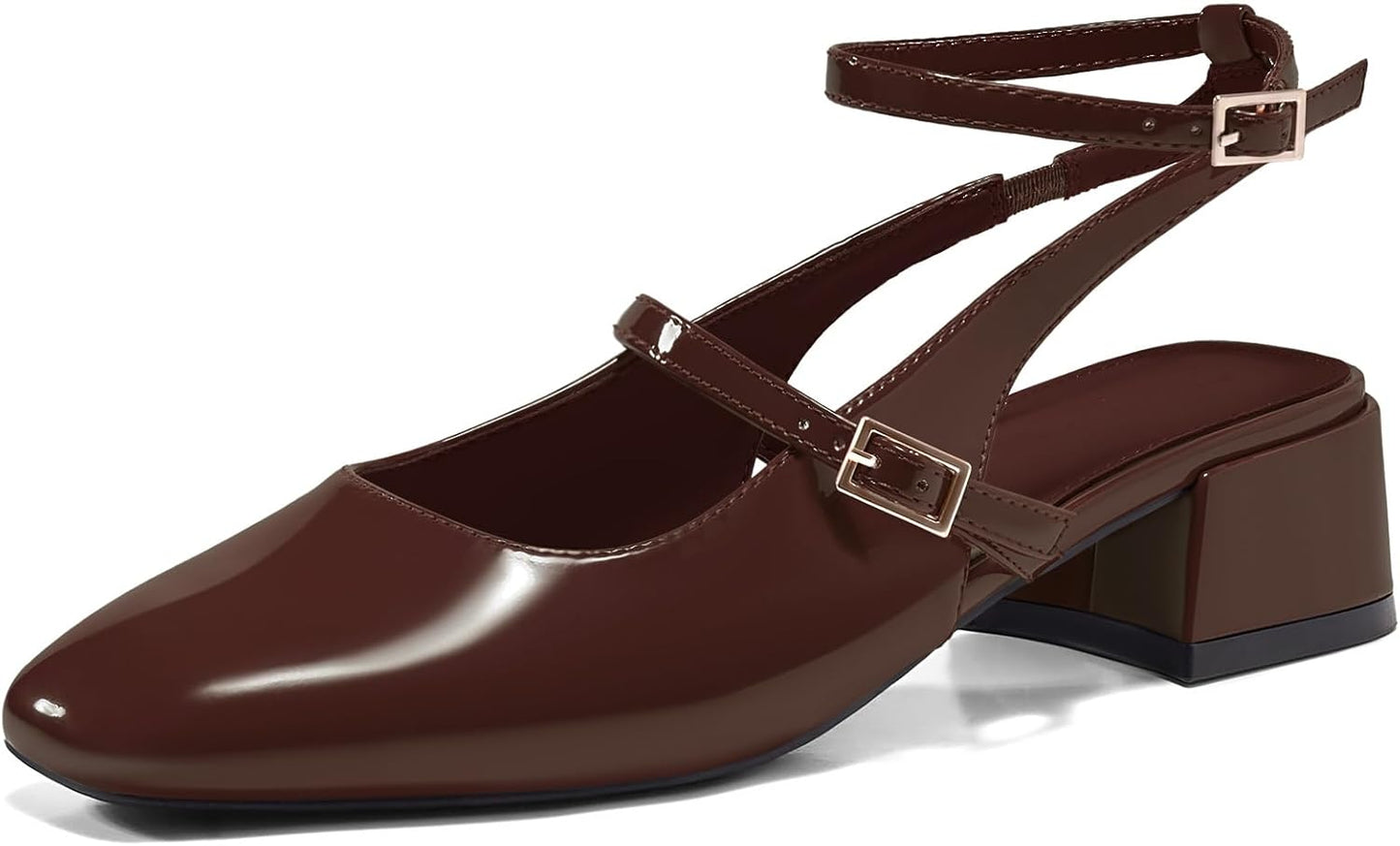 Coutgo Womens Mary Jane Chunky Low Heels for Elegant Style