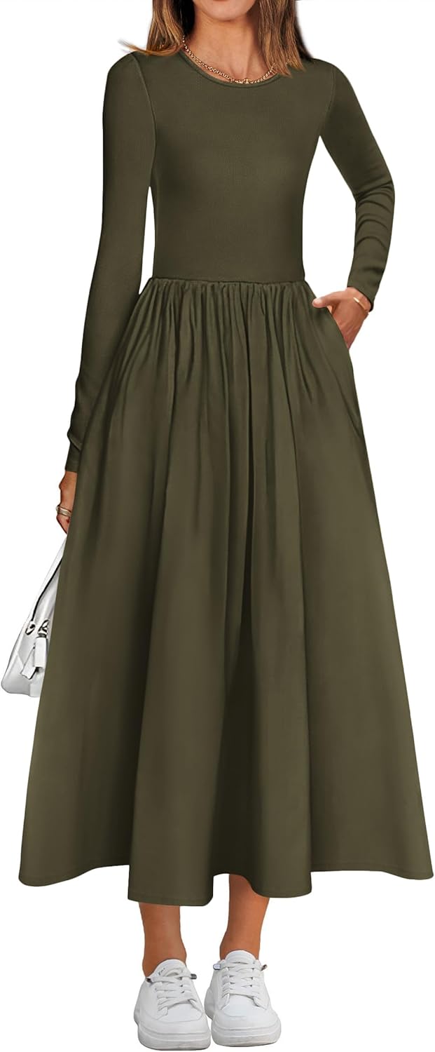 KIRUNDO Women Casual Long Sleeve Midi Dress for Fall Weddings