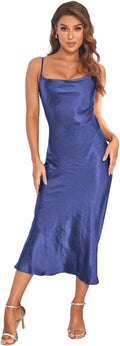 Women's Satin Slip Cowl Neck Midi Dress - Elegant Party Fit SITELUOYG