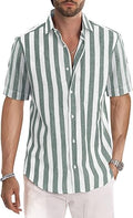 Men's Casual Striped Short Sleeve Button-Up Cotton Shirt - Lightweight