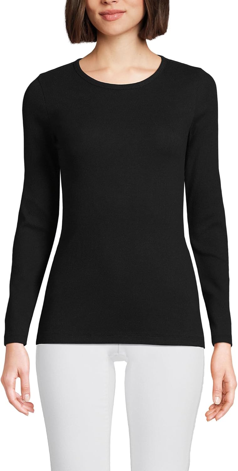 Lands' End Women's Cotton Rib Knit T-Shirt for Everyday Comfort