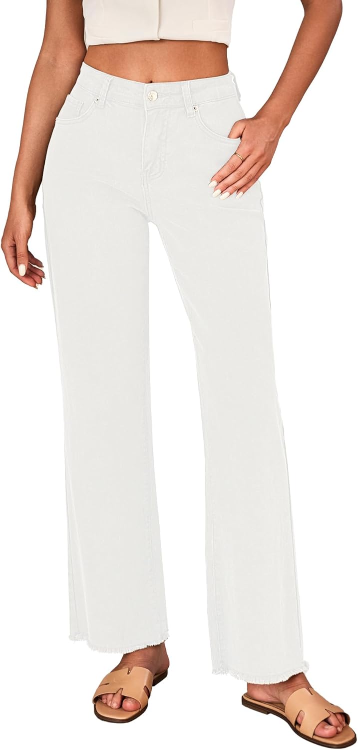 Trendy High Waisted Wide Leg Jeans for Women with Frayed Hem