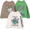 Minecraft Boy's Long Sleeve T-Shirt 3-Pack - Soft Cotton Graphic Tees