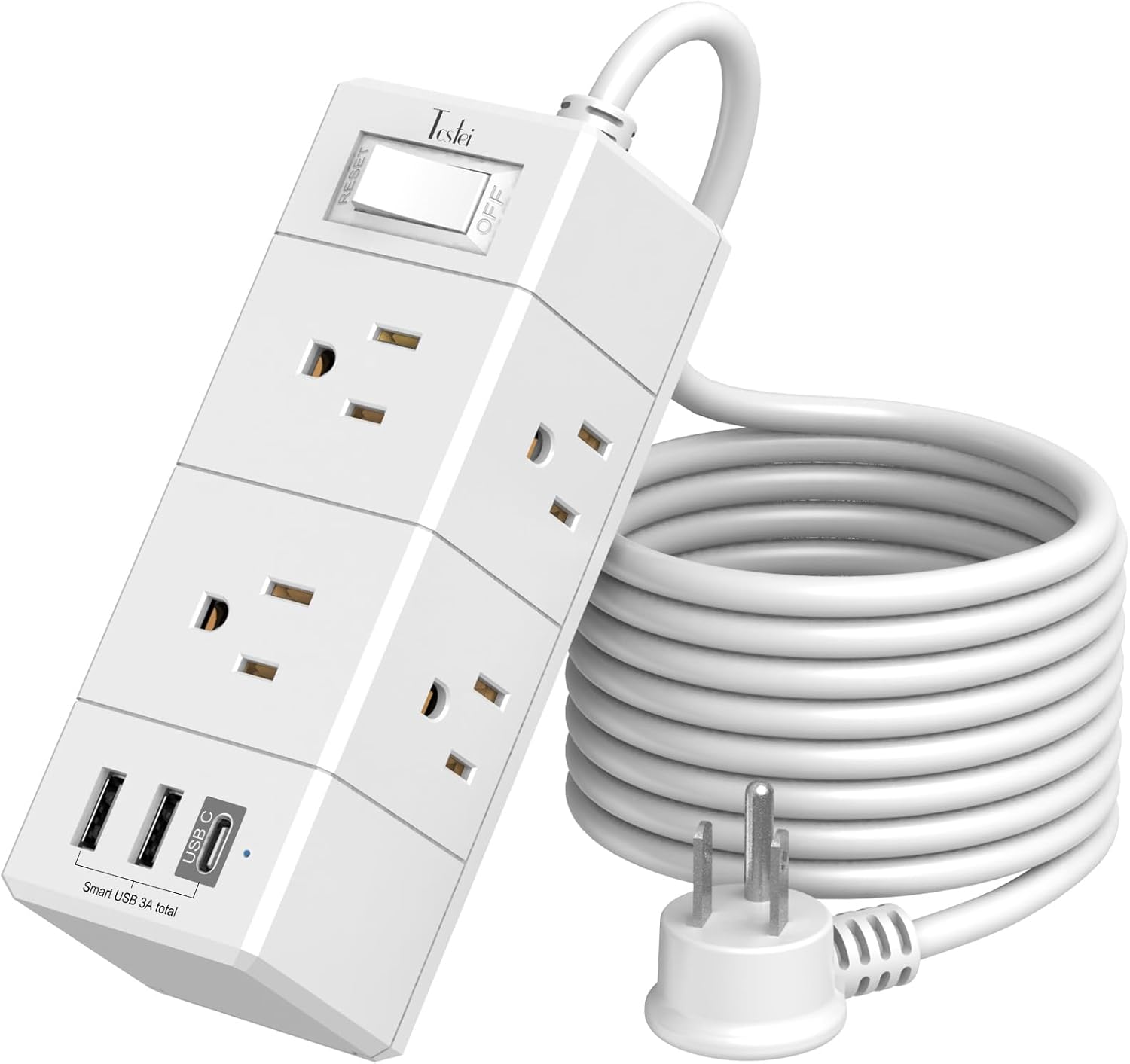 Compact 6-Outlet Power Strip with USB - Fast Charging for Any Space