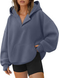Womens Oversized V Neck Hoodie Pullover - Cozy Fall Staple