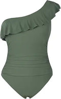 One Piece Swimsuit for Women by Hilor with Trendy Asymmetric Ruffles