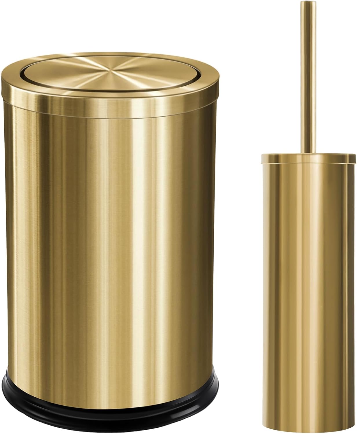 Maxdot Gold Bathroom Trash Can and Toilet Brush Set for Home