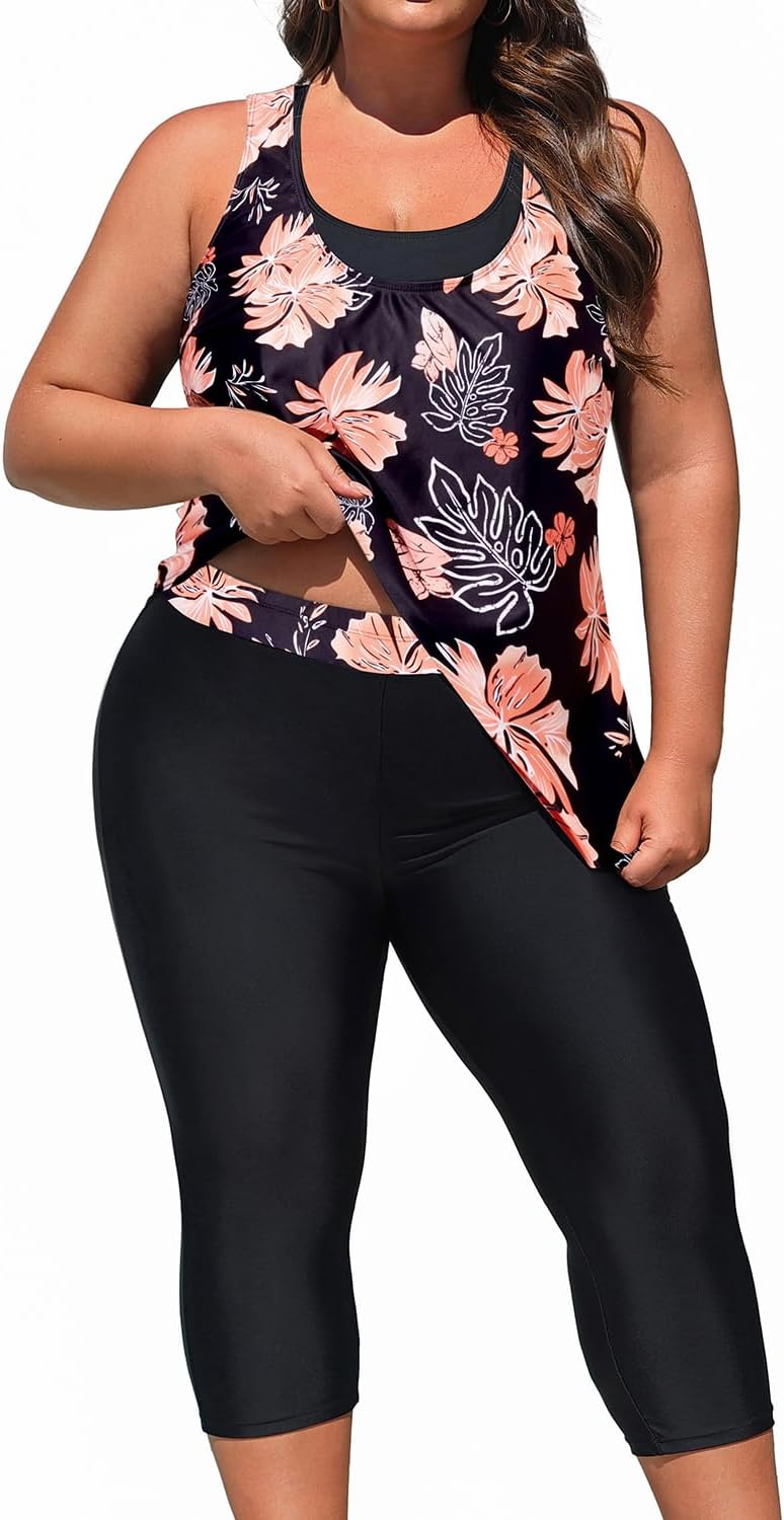 Yonique 3 Piece Plus Size Swimsuits for Women Tankini Tops