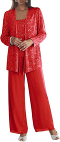 3 Pieces Chiffon Mother of The Bride Pant Suits (Style M34W)
