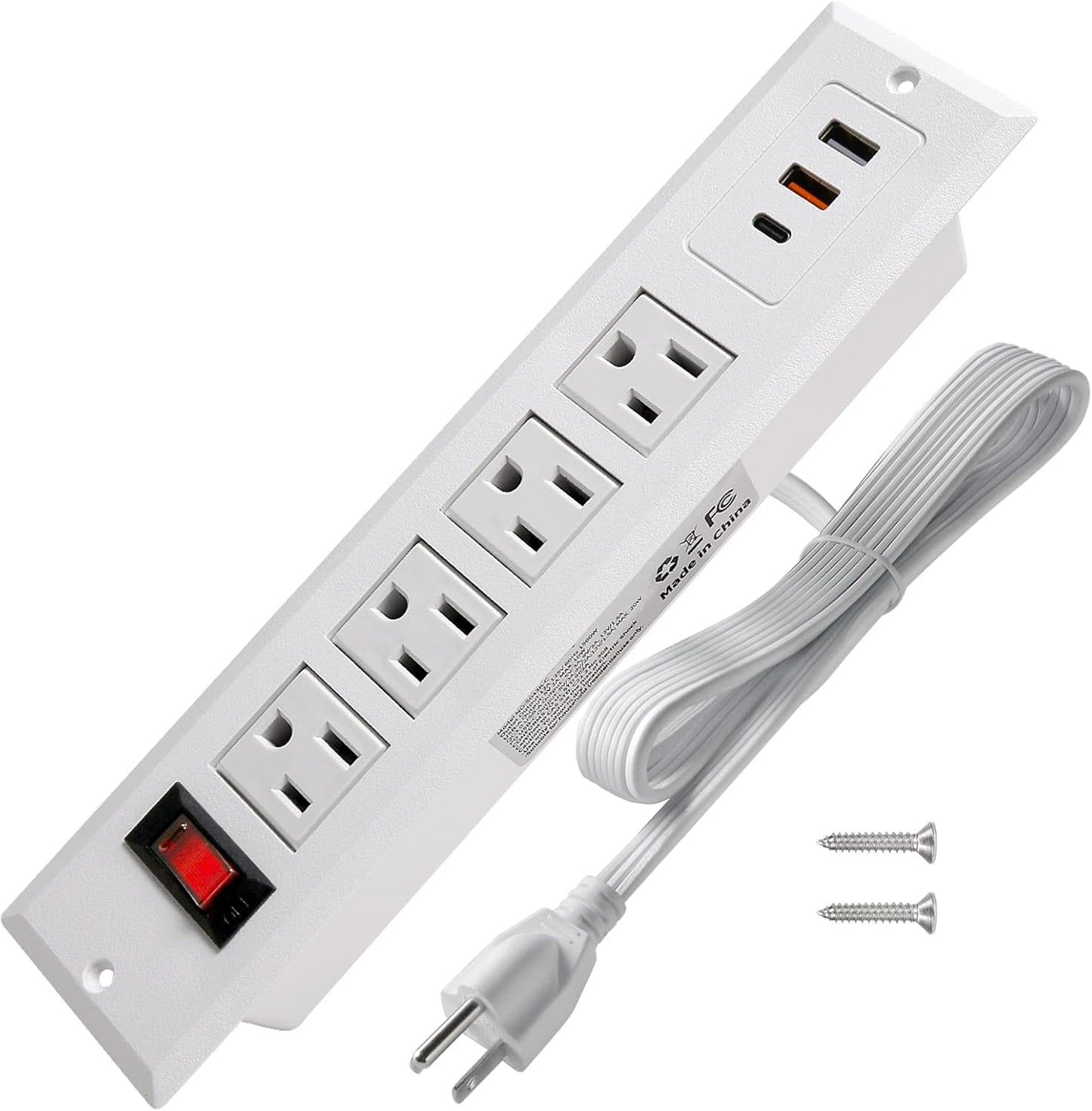 20W Mountable Power Strip with USB C for Fast Charging Devices
