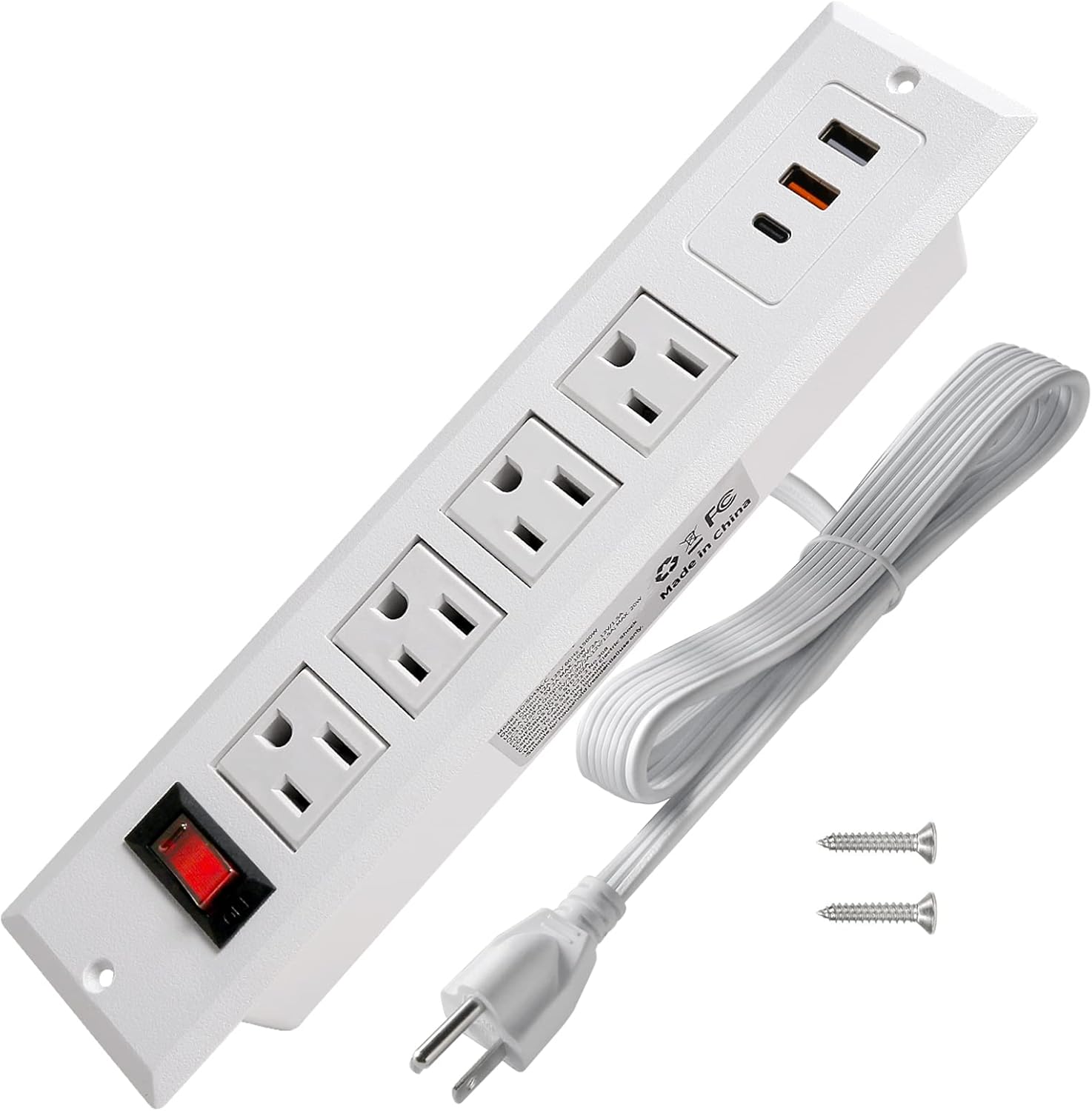 20W Mountable Power Strip with USB C for Fast Charging Devices