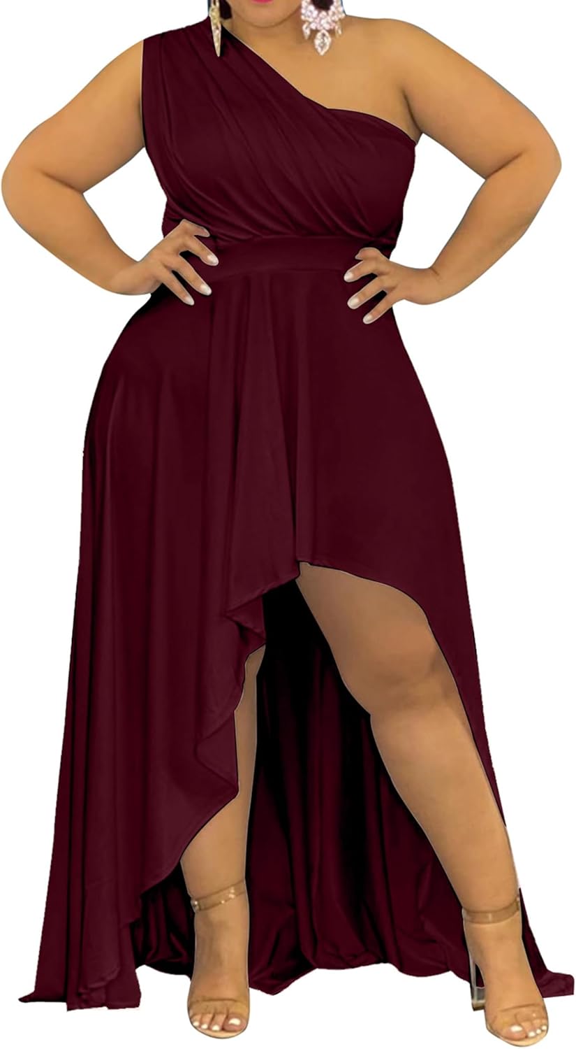 Ekaliy Women's Plus Size One Shoulder Dress for Elegant Occasions
