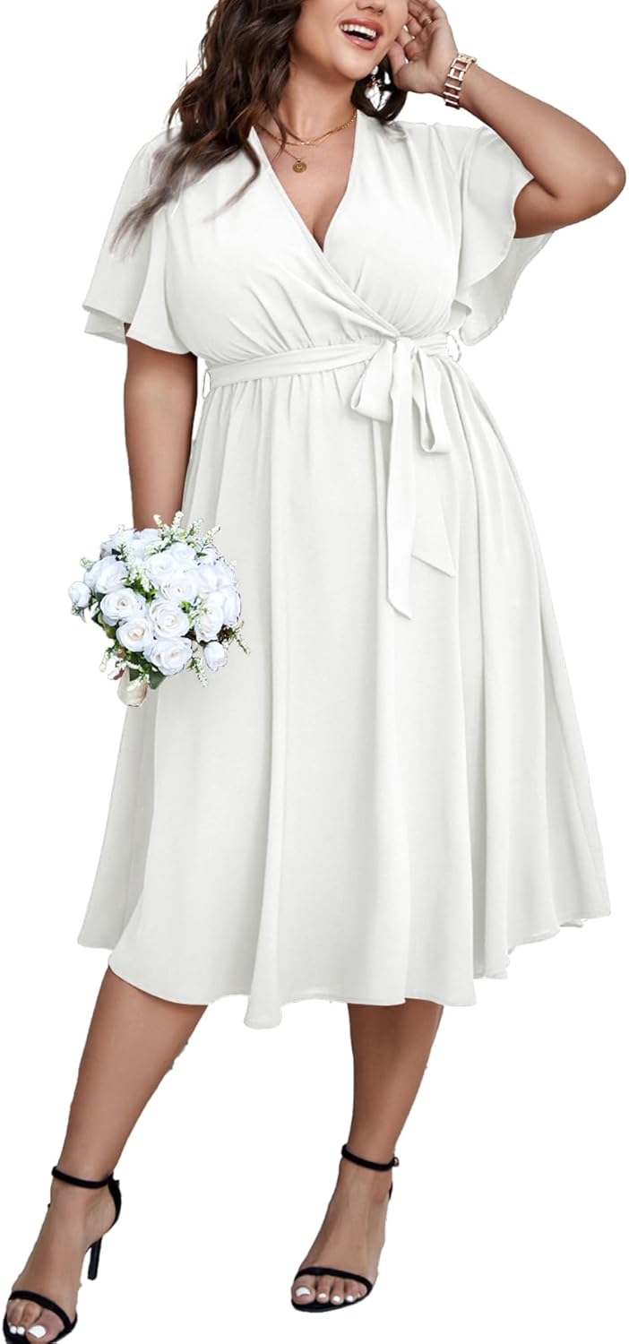 SCOMCHIC Plus Size Wedding Guest Cocktail Midi Dress for Summer