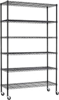 Wire Shelving Unit 48 x 18 x 82 in 6-Tier Rolling Storage Rack - Heavy