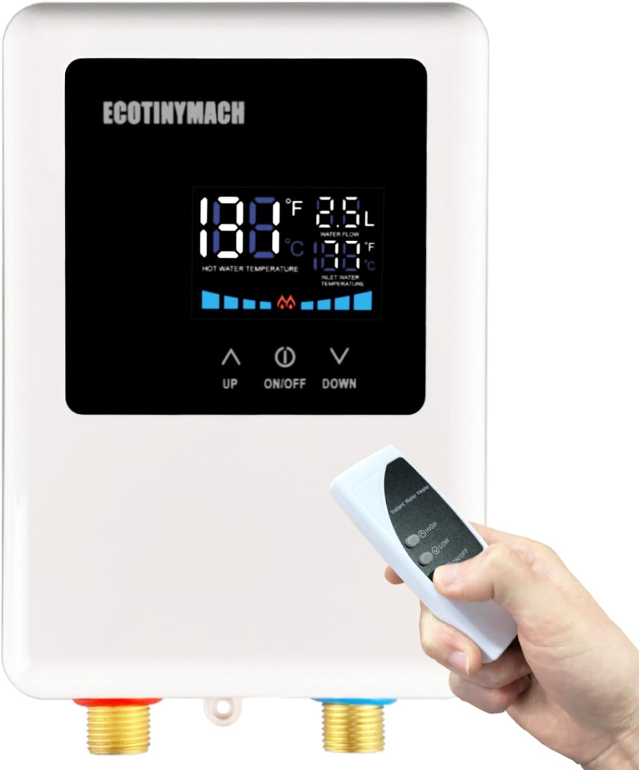 ECOTINYMACH 110V Electric Tankless Water Heater | Instant Hot Water, Remote Control