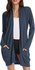 Essential Solid Open Front Long Knitted Cardigan Sweater for Women