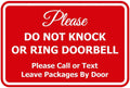 Please Do Not Knock Or Ring Doorbell Sign (Red) - Medium 5 Pack