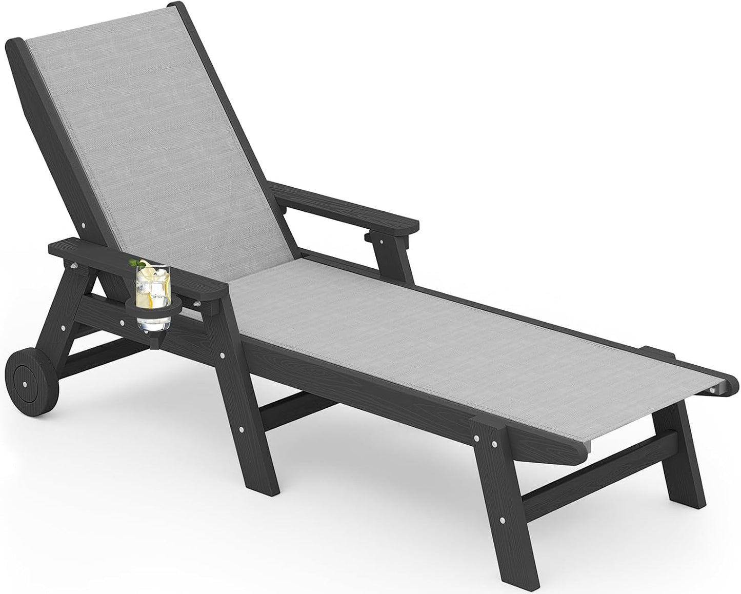 SERWALL Patio Chaise Lounge Chair with Rolling Wheels for Relaxation