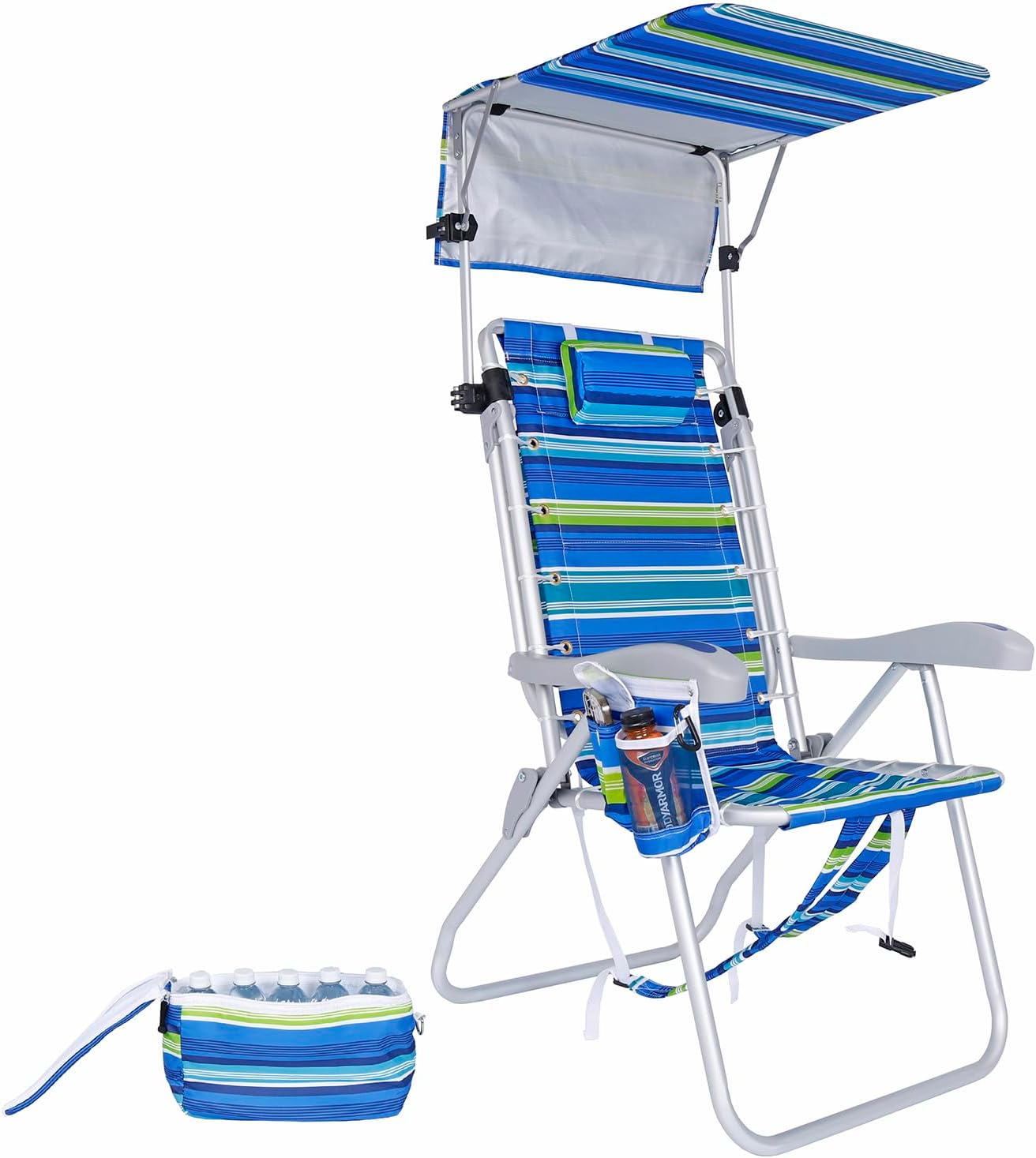 Ultimate High Seat Beach Chair | 5 Recline | Cooler & Canopy | BeachMall
