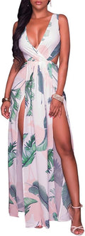 LKOUS Women's Floral Print High Split Beach Maxi Dress - Flowy