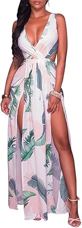 LKOUS Sexy Sleeveless V-Neck Split Long Beach Dress Review