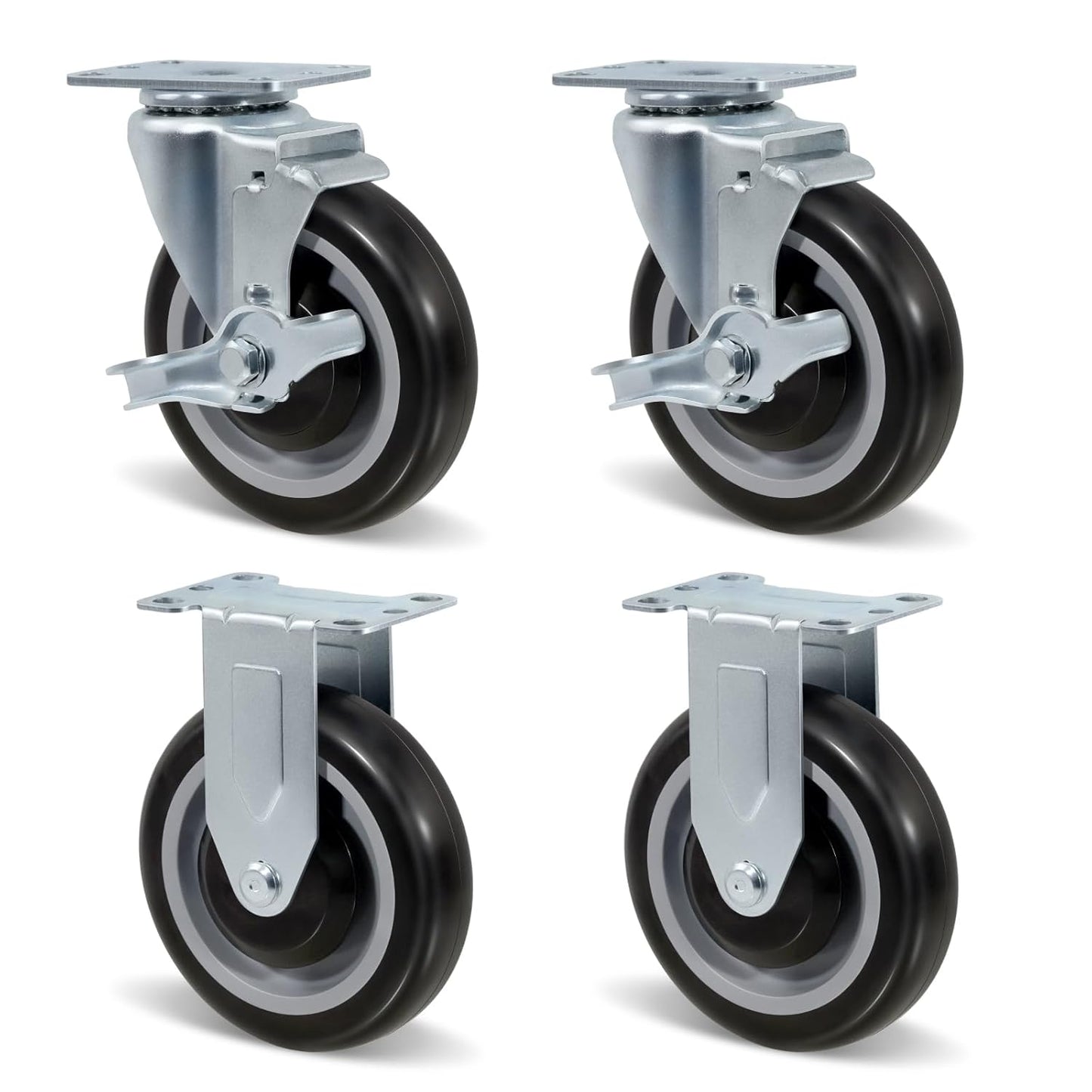 5 Inch Swivel Industrial Casters Set of 4 Heavy Duty Wheels