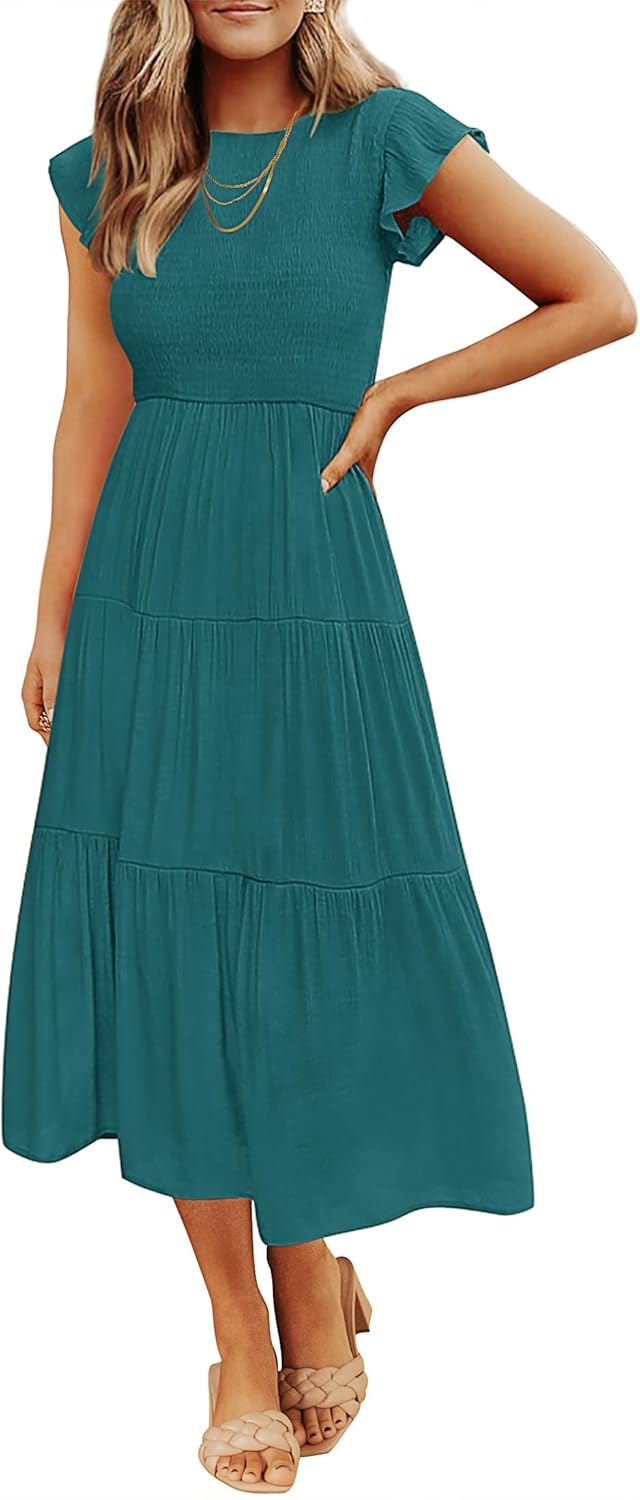 ZESICA Women's Casual Flutter Sleeve Midi Dress for Summer Fun