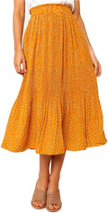 High Waist Polka Dot Pleated Maxi Skirt - Flattering A-Line Midi