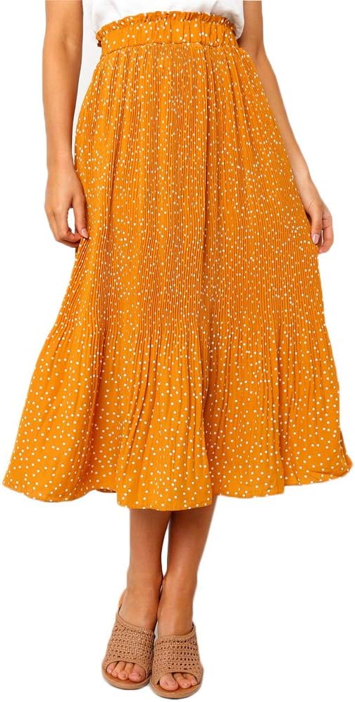 EXLURA Womens High Waist Polka Dot Pleated Maxi Skirt for All