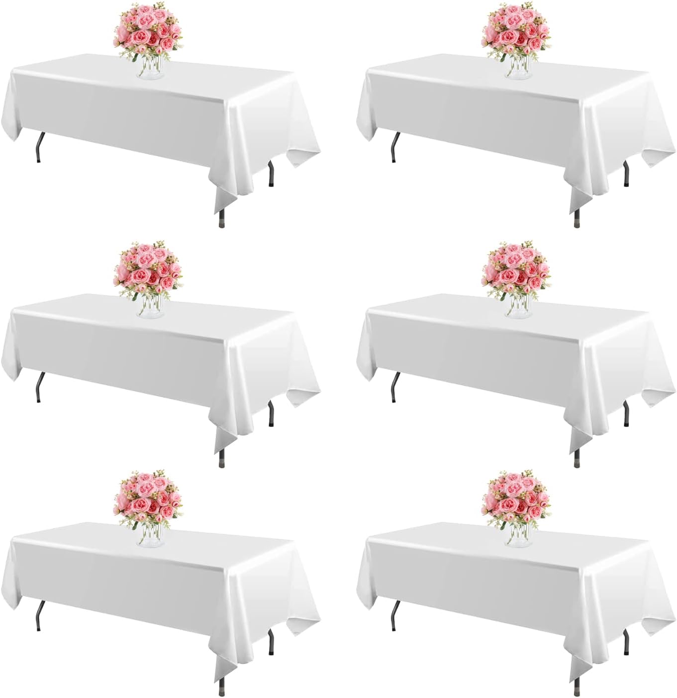 Blissource 6 Pack White Table Cloth for 8 Foot Rectangle Tables
