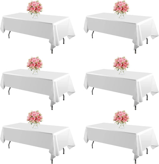 Blissource 6 Pack White Table Cloth for 8 Foot Rectangle Tables
