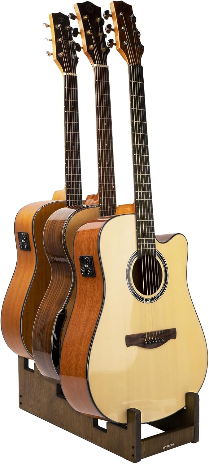 STRICH Wooden Guitar Stand for 3 Guitars, Space-Saving Rack