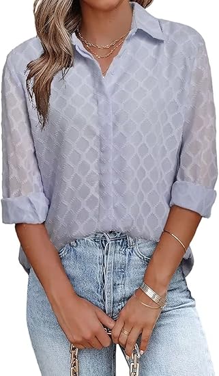 FARYSAYS Womens Button Down Shirts Long Sleeve V Neck Blouses