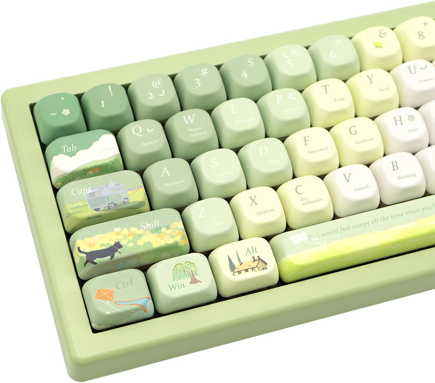 PBT Keycaps Set for Mechanical Keyboards - Spring Theme Green
