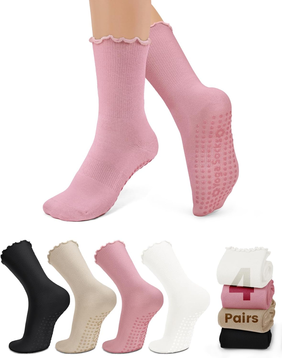Non-Slip Ruffle Pilates Socks for Women - Grip & Style!
