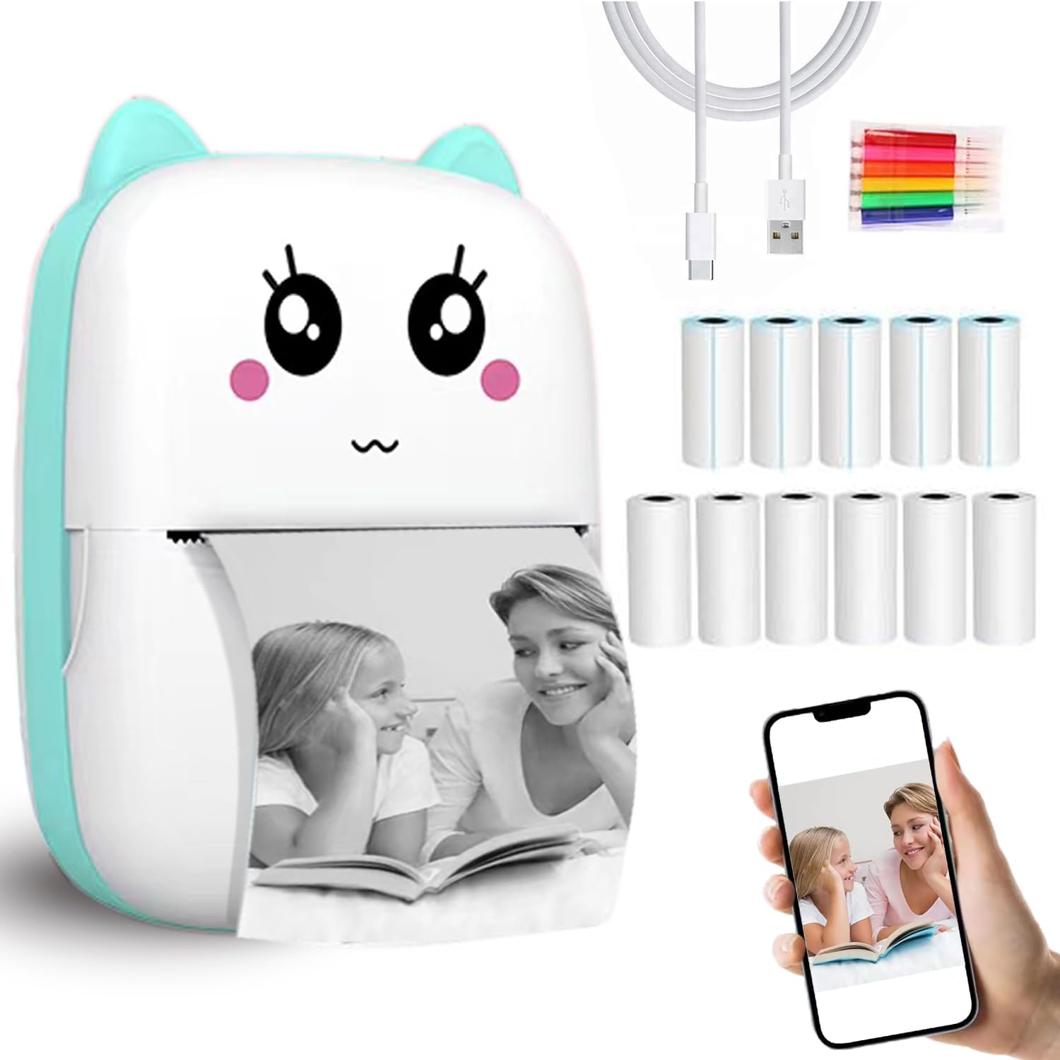 Inkless Mini Sticker Printer Bundle - Bluetooth Connectivity