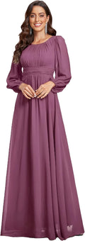 Ever-Pretty Crewneck Long Lantern Sleeve A-Line Chiffon Dress Clothing