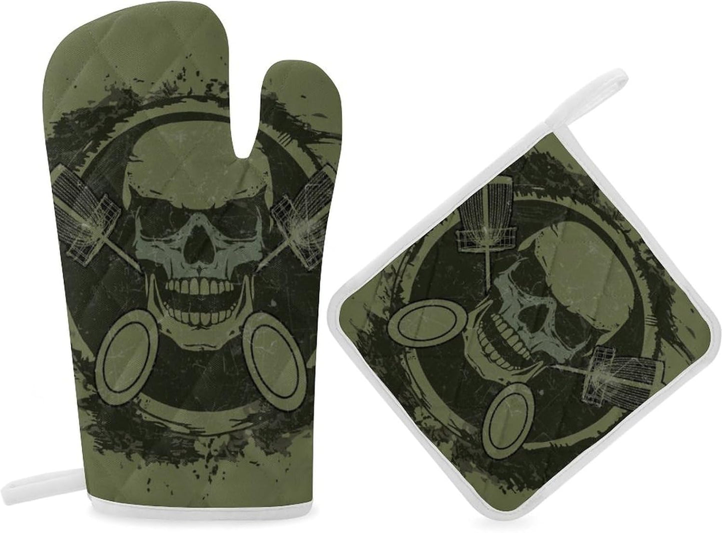 Skull Design Heat Resistant Oven Mitts Set